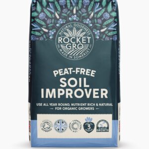 A bag of Rocketgro Peat free Soil Improver on a white background