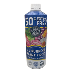 A bottle of Rocketgro plant food on a white background